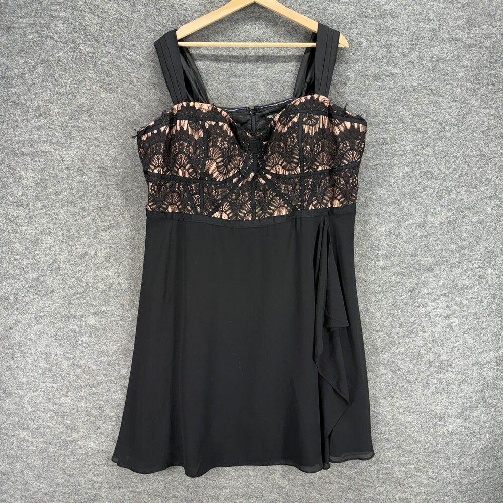 City Chic Black and Nude Lace-Top Midi Dress Size XL 22 *EUC